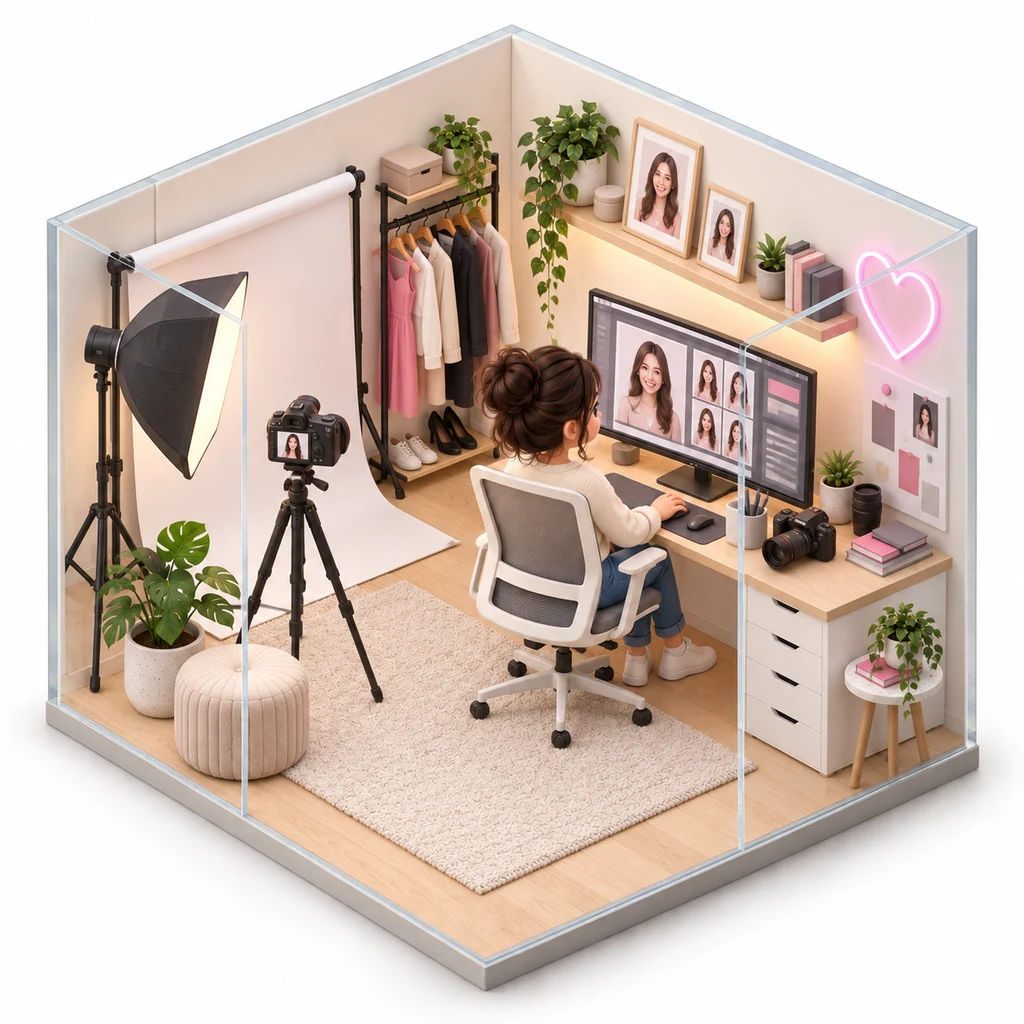 Dating Photo Shoot box — miniature isometric workroom