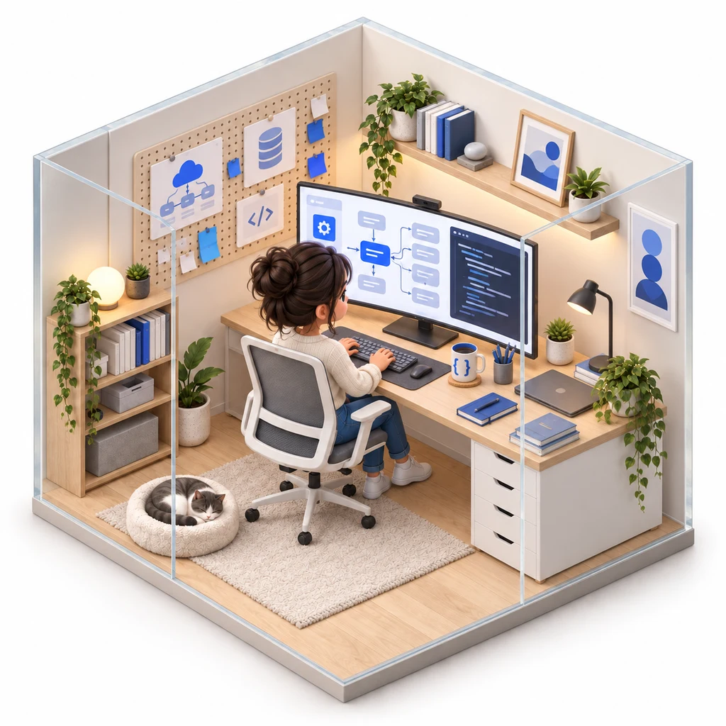 API Builder box — miniature isometric workroom