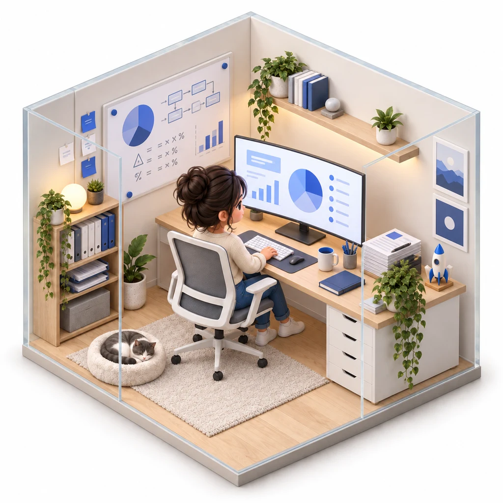 Cap Table Modeller box — miniature isometric workroom