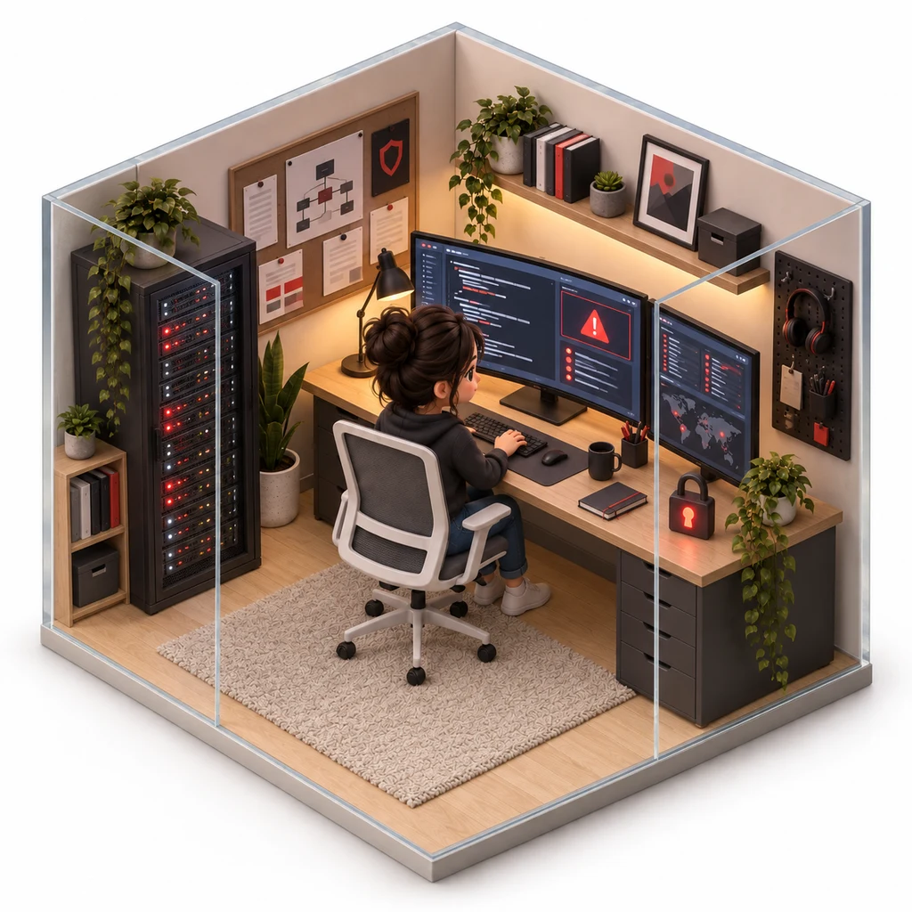 Code Security Audit box — miniature isometric workroom