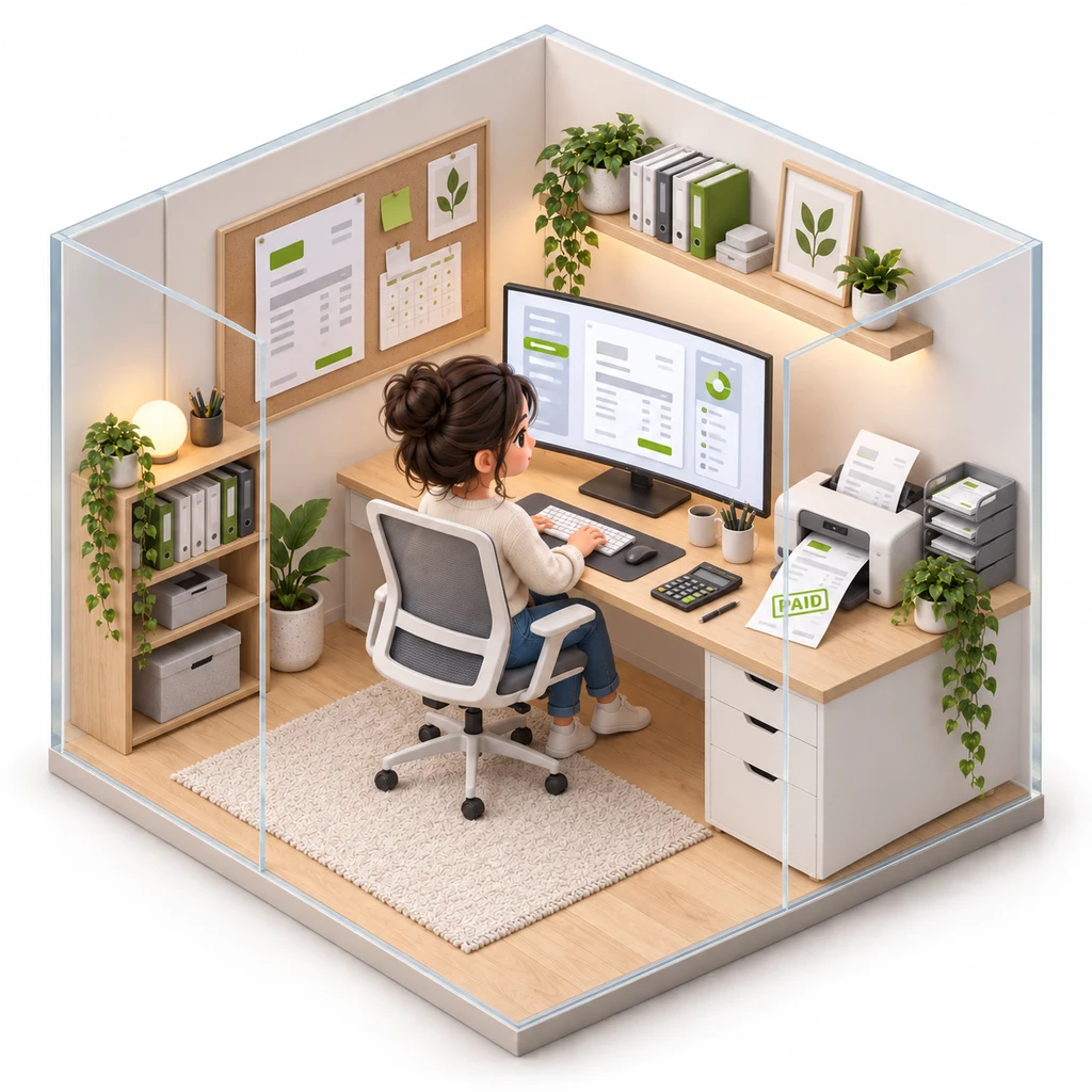 Bill & Invoice Creator box — miniature isometric workroom