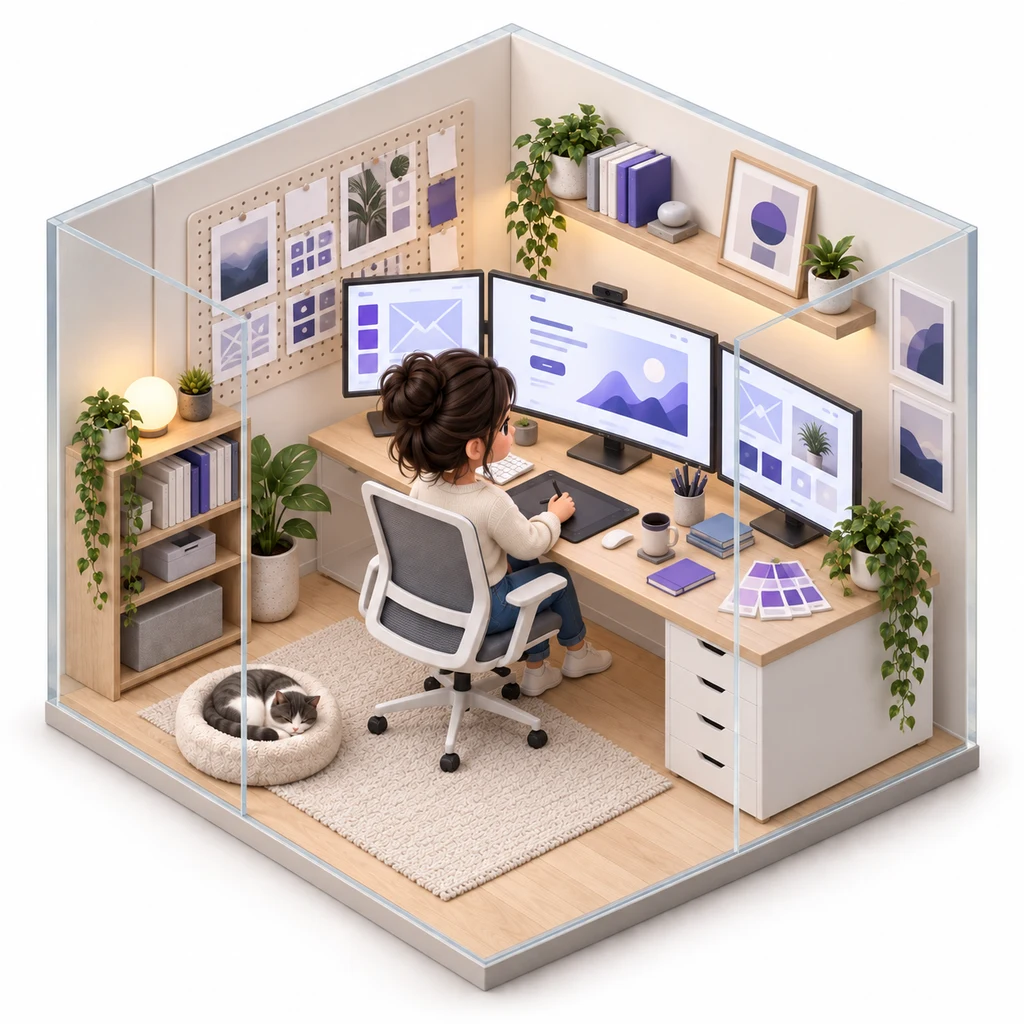 Landing Page Design Lab box — miniature isometric workroom