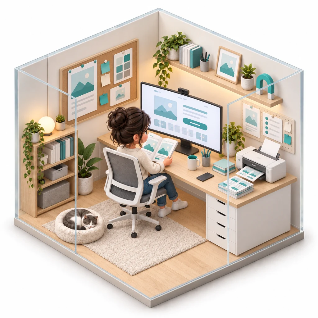 Lead Magnet Studio box — miniature isometric workroom