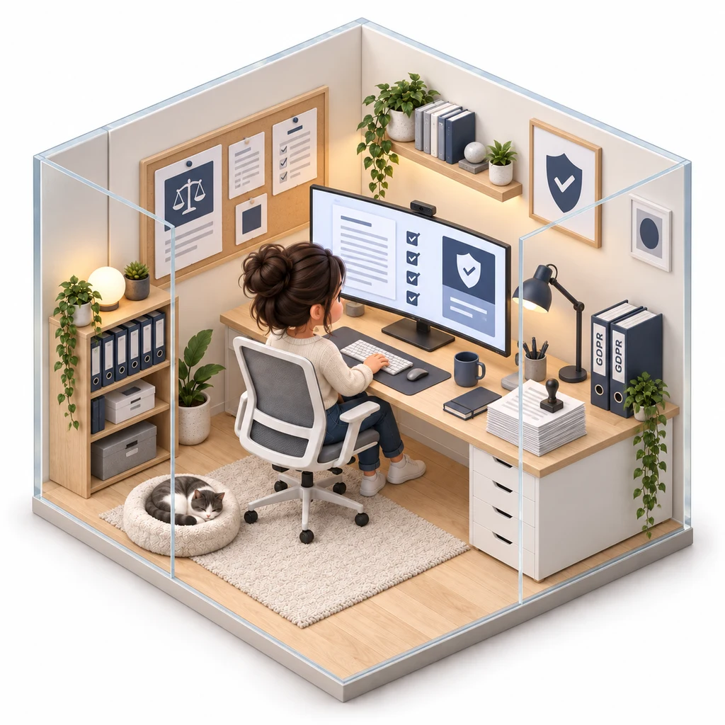Policy Generator box — miniature isometric workroom