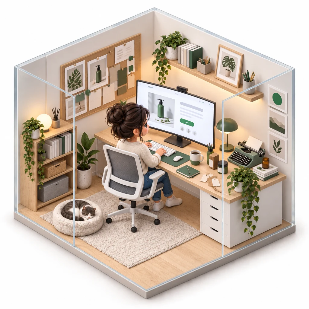 Product Copy Desk box — miniature isometric workroom