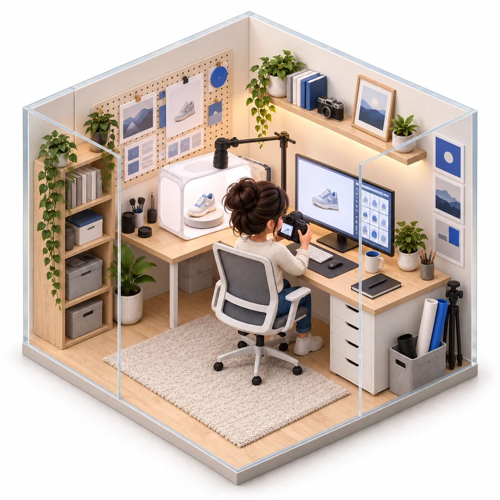 Product Photo Lab box — miniature isometric workroom