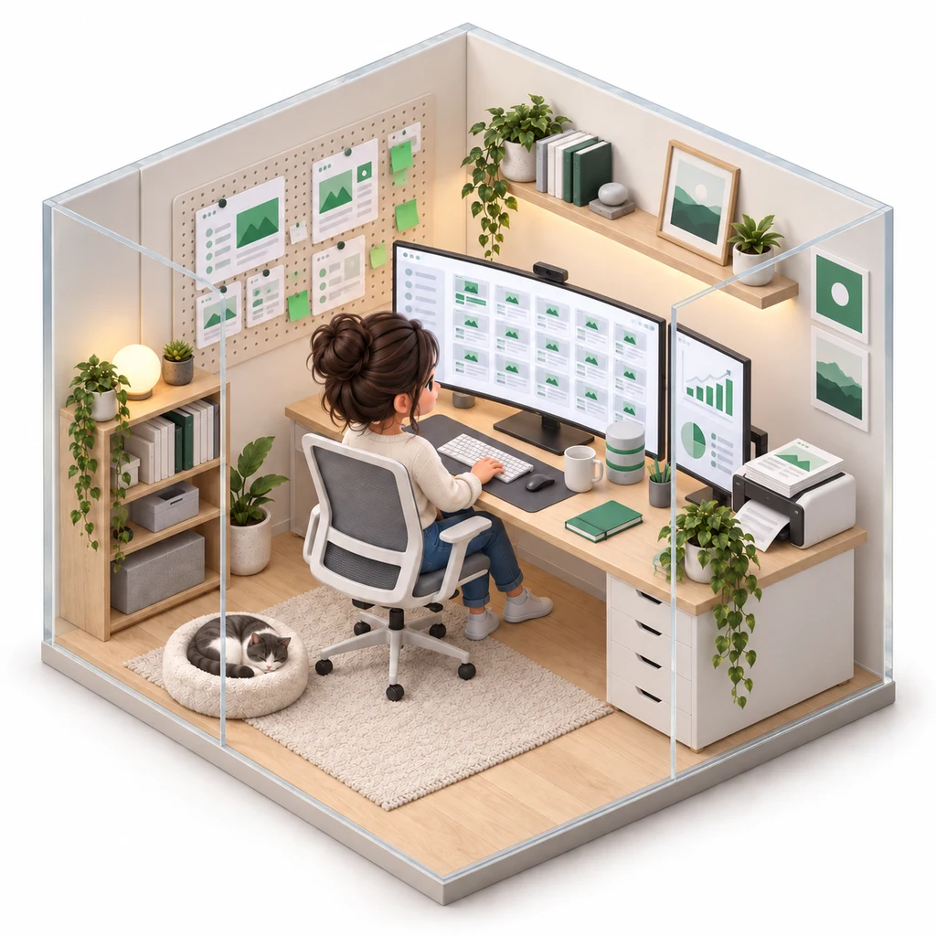 Programmatic SEO Builder box — miniature isometric workroom