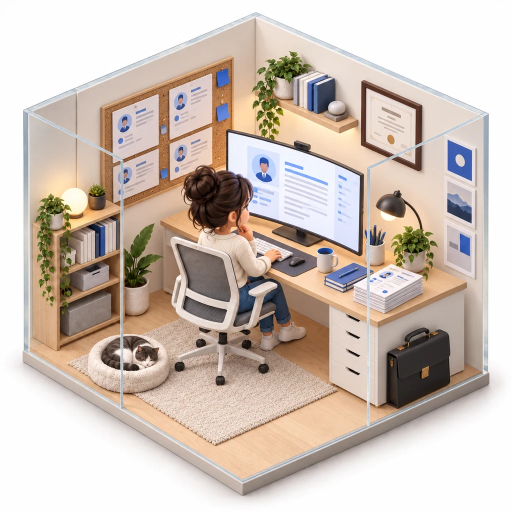 Résumé & Career Desk box — miniature isometric workroom