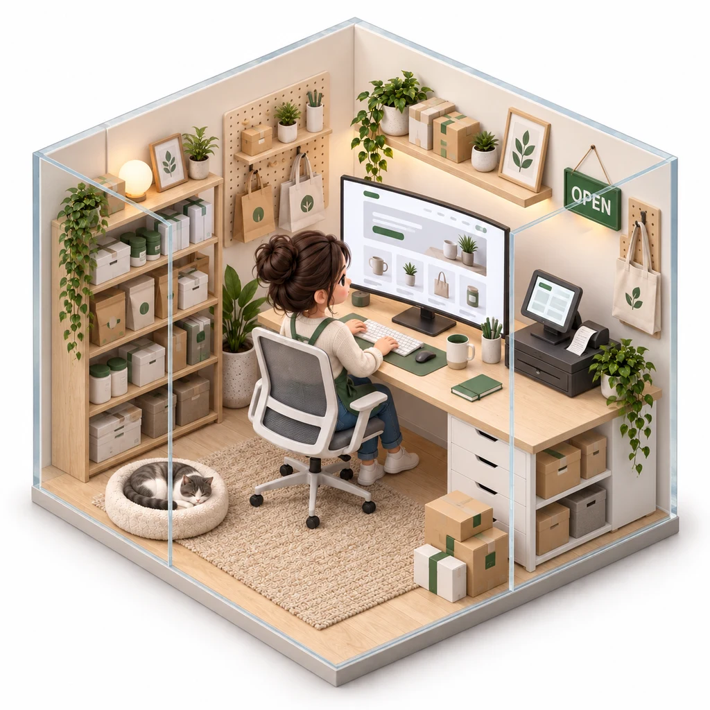 Store Builder box — miniature isometric workroom