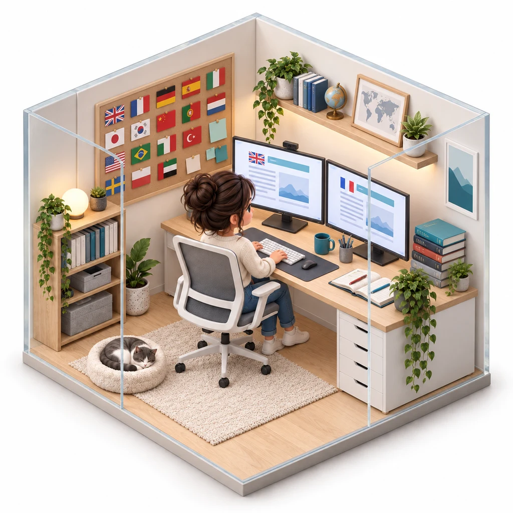 Localisation Desk box — miniature isometric workroom